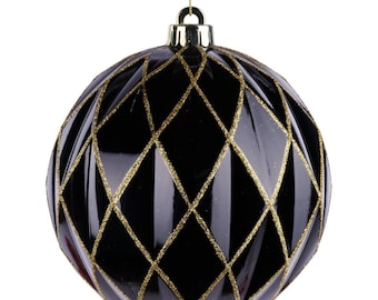 150mm Black and Gold Diamond Shatterproof Ornament - 6 inch