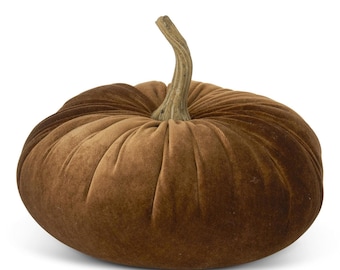 Brown Velvet Plush Stuffed Pumpkin ~ 7.25 inch