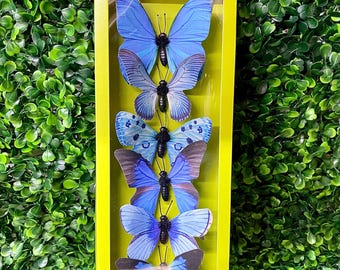 Blue Fabric Butterfly 3” - 6 Butterflies