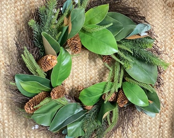 Magnolia Leaf and Snow Berry Wreath