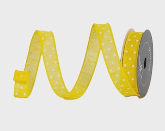 1 Inch Yellow and White Polka Dot Ribbon ~ 10 yards ~ Wired