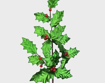Metallic Holly Leaves and Berry Spray - 30 inch