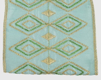 4 in Mint Faux Dupioni Ribbon with Diamond Embroidery