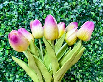 Fuchsia and Yellow Real Touch Tulip Bundle - 15 inches - ARTIFICIAL