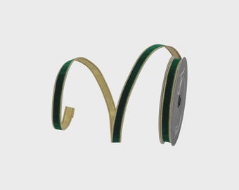 3/4 Inch Emerald Green Velvet With Gold Trim ~ Farrisilk ~ 10 Yards