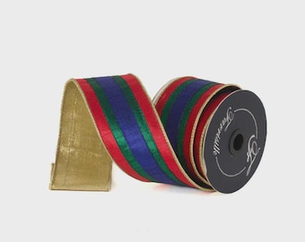 2.5 Inch Classic Nutcracker Stripe Ribbon~ 10 yards ~ Wired