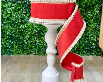 2.5 Inch Ruby Red Dimond Garland Jeweled Ribbon ~ 5 Yards ~ Wired