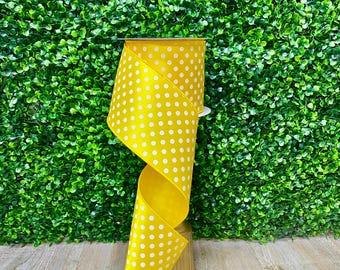 4” Farrisilk Mini Dots Yellow with White Polka Dot   ~ 10 yards ~ Wired