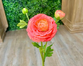 Salmon Pink  Real Touch Ranunculus Spray ~ 19 Inch