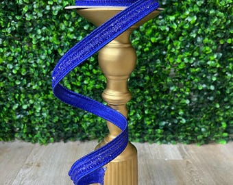 3/4 Inch Royal Blue Jeweled Ribbon - 5 yards - Wired