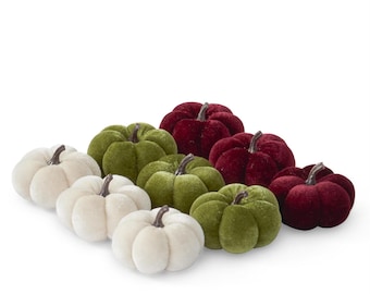 2 inch Burgundy, Cream & Green  Assorted Velvet Filler Pumpkins - Sold Individually