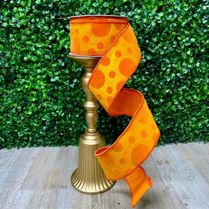 Ruban floqué orange à pois 2,5 pouces - Farrisilk - 10 yards - Avec fil