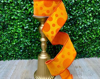2.5 in Orange Flocked Retro Dot Ribbon - Farrisilk - 10yards - Wired