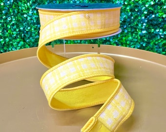 1 inch Yellow Picnic Plaid Ribbon ~ 10 yards ~ Wired ~ Farrisilk