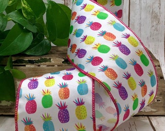 D Stevens 4inch Dancing Pineapples ~ 10 yards ~ Wired