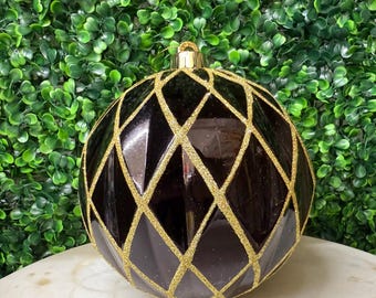 150mm Black and Gold Diamond Shatterproof Ornament - 6 inch