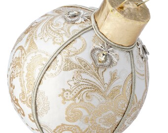 Ivory and Gold Fabric Ornament Table Piece - 8 inch