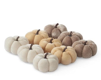 2 inch Cream, Apricot, Lt Brown Assorted Velvet Filler Pumpkins - Sold Individually
