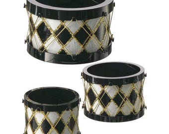 Black White & Gold Diamond Glitter Set of 3 Drums