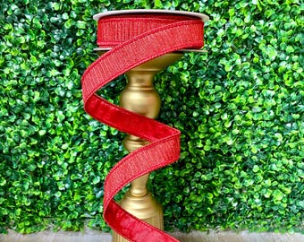 1” Red Pleated Metallic Ribbon- 10 yards- Farrisilk