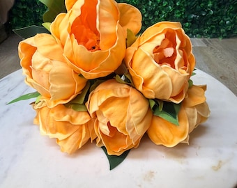 Peach Real Touch Peony Bundle ~ 12 Inch ~ 6 Stems