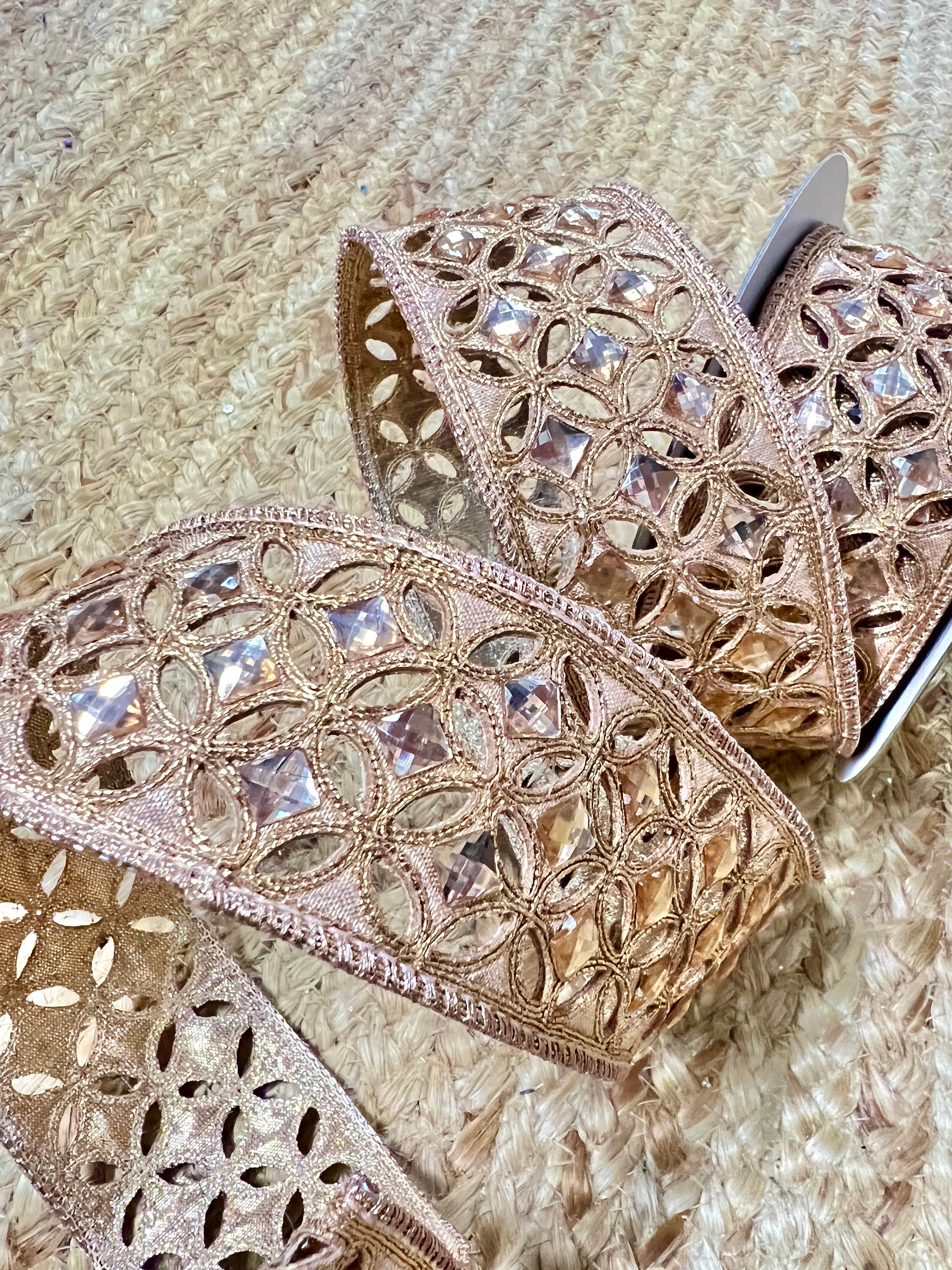 2 Inch Rose Gold Jeweled Luxury RibbonFarrisilk 5 Yards Wired