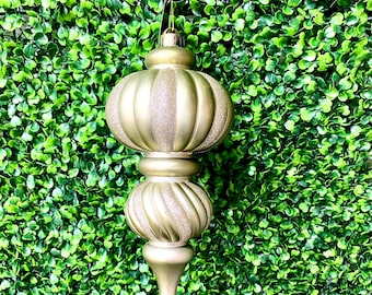 11 inch Champagne Gold Finial Ornament ~ Shatterproof Plastic
