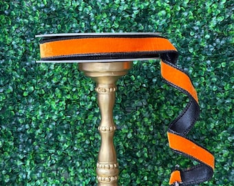 1” Orange & Black Velvet 2- Tone Halloween Ribbon - Wired - 10 yards