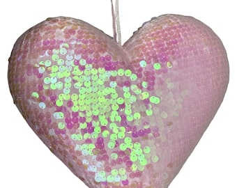 XL Pink Iridescent Sequin Heart - 13 in height x 5 in width