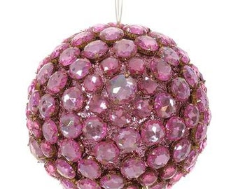 Pink Rhinestone Ball Ornament - 5.25 inch, Pink Ornament for Christmas Tree, Pink Bling Ornament, Pink Rhinestone Ornament for Wreath,