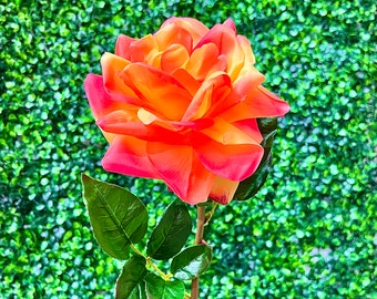 Yellow Orange Real Touch Open Rose - 25 inch