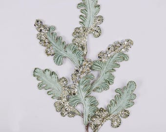 Mint Green Velvet Acanthus Leaf - 28 inch