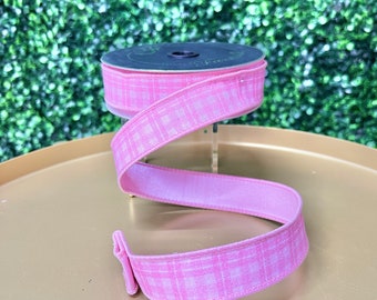 1 inch Pink Picnic Plaid Ribbon ~ 10 yards ~ Wired ~ Farrisilk