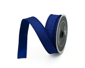 1 inch Royal Blue Pleated Metallic Ribbon- 10 yards - Farrisilk