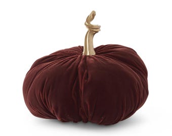 Maroon Burgundy Velvet Pumpkin W/ Gold Twisted Stem ~ 7.5 Inch