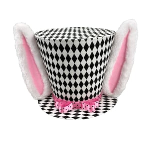 Harlequin Top Hat with Bunny Ears ~ 8 Inch x 13.5 Inch