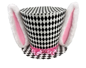 Harlequin Top Hat with Bunny Ears ~ 8 Inch x 13.5 Inch