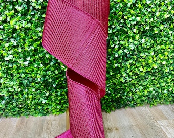 4 inch Hot Pink Pleated Metallic Ribbon- 10 yards- Farrisilk
