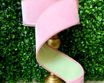 2.5” Baby Pink & Mint ~ Sherbet Velvet ~ Farrisilk ~ 10 yards ~ Wired