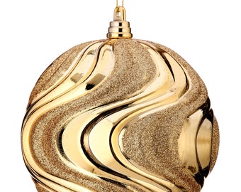 Box of 3 Gold Glittered Rippled Ball Ornament - 5 Inch