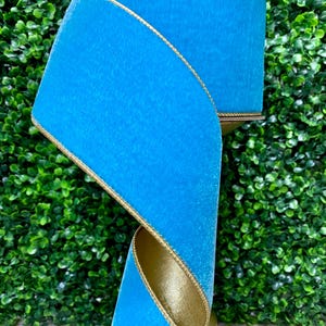 4” Bright Blue Velvet Ribbon W/ Gold Backing~ Blue Moon Velvet Ribbon ...