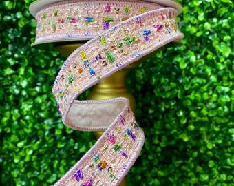 1 inch Confetti Tweed ~ Pink ~ 10 yards ~ Wired Ribbon