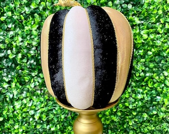 Gold Dusted and Black and Gold Striped Pumpkin - 6L x 5W - Medium