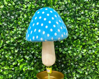 Blue & White Polka Dot Mushroom Pick ~ 16”