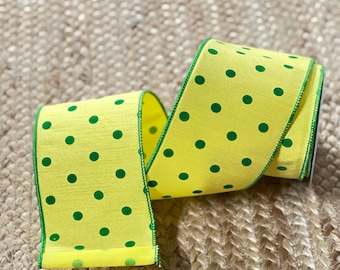 4” Yellow & Green Bright Dots ~ 10 yards ~ Deluxe Wire Edge