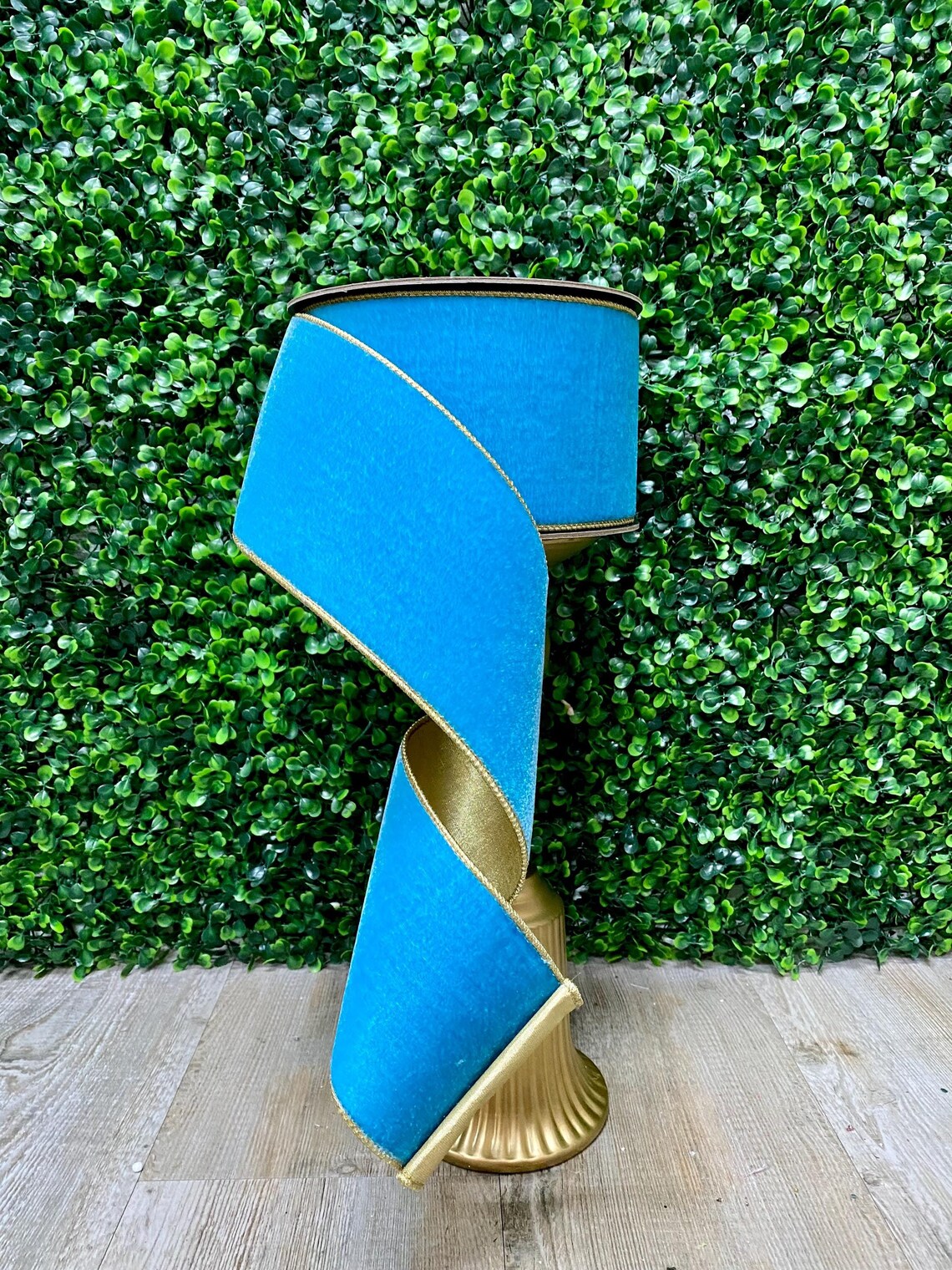 4” Bright Blue Velvet Ribbon W/ Gold Backing~ Blue Moon Velvet Ribbon ...