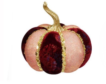 Mark Roberts Pink Glitter Lace & Maroon Swirl Velvet Pumpkin with Diamonds 8 inch - WIDE