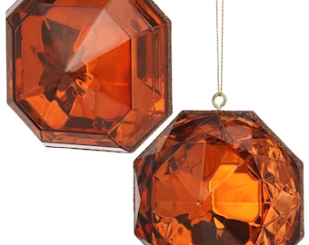 Amber Copper Diamond Acrylic Gem Ornament - Round or Square Jewel - 4 inches - SOLD SEPARATELY