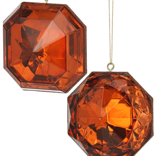 Amber Copper Diamond Acrylic Gem Ornament - Round or Square Jewel - 4 inches - SOLD SEPARATELY