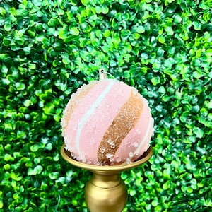 SET OF 4 - 100 mm Sugar Pink Swirl Ball Ornament